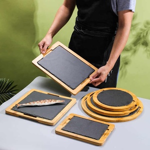 Ventes directes d'usine Vaisselle naturelle Pierre d'ardoise avec <span class=keywords><strong>assiette</strong></span> en bambou Planche à steak Planche à fromage en bois <span class=keywords><strong>Assiette</strong></span> en ardoise en bambou - Product Image 1