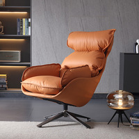 Fauteuil pouf moderne Boss Bubble pour salon, fauteuil pivotant de loisirs en cuir véritable durable, meubles de maison