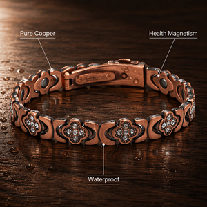 Reines Kupfer Vierblättriges Kleeblatt Magnetarmband, CZ-Kristall-Charm für Frauen, Gesundheits-Magnettherapie, Wasserdicht Anti-Anlaufend - Product Image 1