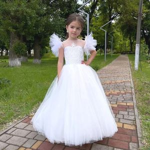 Özelleştirilmiş Saf Beyaz Çiçek Kız Elbise Düğün için Tül Aplikler Zarif Prenses Örgün Balo Mezuniyet Nedime Elbisesi - Product Image 1