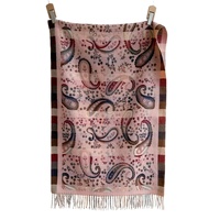 Selendang Wanita Motif Paisley Floral Vintage Berumbai, Benang Core-spun, Motif Kacang Mete Besar Warna-warni, Latar Belakang Hitam, Musim Gugur/Dingin