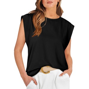 Chaleco informal a rayas para mujer, cuello redondo, manga corta, camiseta holgada, chaleco con estampado digital ecológico para mujer - Product Image 2