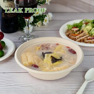 Tigelas Redondas Descartáveis de Bagasse de Cana-de-Açúcar Compostáveis e Ecológicas para Servir Sopa e Salada com Tampa - Product Image 6