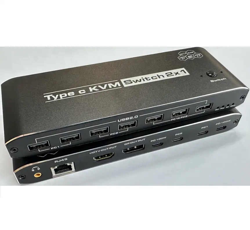 Compatible con conmutador KVM tipo C 8K 4K144hz a HDMI + DP + RJ45 tipo C 2*1