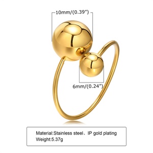 Fashion Personalized Jewelry <b>Ring</b> Gold Plated Stainless Steel Beads <b>Adjustable</b> <b>Rings</b> for Women - Product Image 3