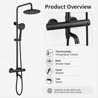Ensemble de douche mural noir mat en laiton pour projets hôteliers et d'appartements