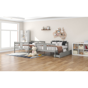Full Over Full <b>Bunk</b> <b>Bed</b> With Drawers And <b>Ladder</b> Gray Kids Bedroom Furniture - Product Image 3