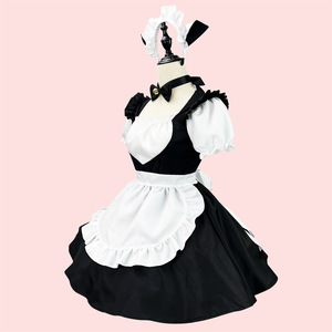 Lolita Maid Costume Black White Cat Ears Cosplay Outfit Anime Role Play Uniform Women's Dress With Apron And Hat - Product Image 2