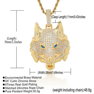 Gioielli di moda Hip Hop collana pendente testa di <span class=keywords><strong>lupo</strong></span> placcato oro pendenti animali ghiacciati collane Punk per uomo e donna - Product Image 6