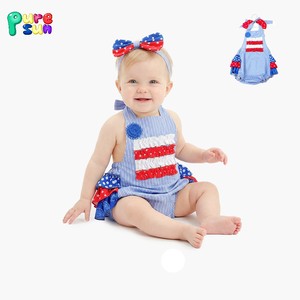 Puresun Butik Kerevit Baskılı Bebek Kız Tulumu %100 Organik Kolsuz Çocuk Bodysi Özel Tasarım Bebek Romperi - Product Image 3