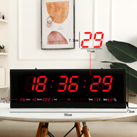 Jam Dinding Dekoratif Desain Persegi Panjang Modern Versi Bahasa Inggris Digit Besar Kaca Kelembaban Suhu Alarm Tanggal Jam