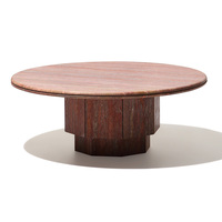 Table basse circulaire en marbre à base de blocs facettes, pierre naturelle veinée, pour salon - Dream Home