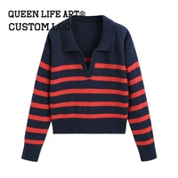 Logo personnalisé femmes pull rayé grande taille femmes printemps épais chandails avec Embr grande taille vacances femmes chandails