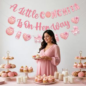 Set di Striscioni e Ghirlande per Baby Shower 'Una Piccola <span class=keywords><strong>Conchita</strong></span> in Viaggio' Tema Dolce Pane Messicano in Acquerello Rosa per Bambine - Product Image 5