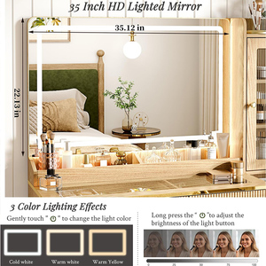 Miroir ovale LED moderne de 48 pouces avec éclairage, coiffeuse de maquillage avec <span class=keywords><strong>tiroirs</strong></span> à fermeture douce et organisateur de rangement pour salle de bain - Product Image 4