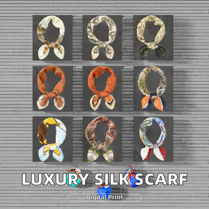 Nuevo Diseño, Pañuelo Cuadrado de Poliéster Multifuncional Ligero con Estampado Digital de Cadena Floral de Lujo de 70*70CM para Mujer - Product Image 2