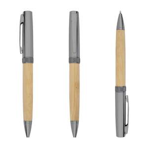 Nouveauté - Stylo à bille en bambou recyclé - Acier inoxydable - Stylos à bille métalliques de haute qualité avec logo personnalisé - Product Image 3