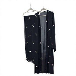 Vêtements islamiques Dubaï Abaya Broderie Florale Viscose Mousseline Cardigan Écharpe Robe Musulmane Ethnique Ouverte Adultes Été Printemps - Product Image 3