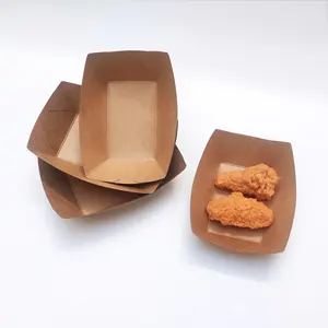 Fabricant de frites carrées personnalisées boîte de poulet frit plateau alimentaire de bateau en papier kraft brun jetable