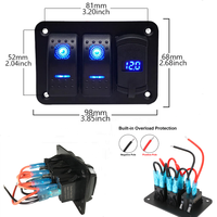 Panneau d'interrupteurs à bascule 2 voies 12/24V pour voiture, camping-car, camion, VTT, bateau, marine, avec voltmètre numérique LED et contrôle de circuit USB-C
