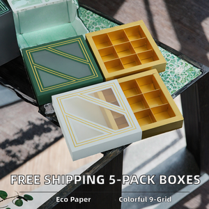 Envío Gratis, Juego de 5 Cajas Rectangulares de Cartón Reciclable de 3cm con 9 Compartimentos, Coloridas, para Regalos, Comida, Chocolate y Bocadillos - Product Image 2