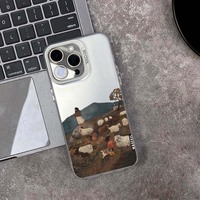 Coque de téléphone portable en TPU et PC avec impression de bergère et clé argentée électroplaquée pour iPhone X, XR, XS, 11, 12, 13, 14, 15, 16, 17, 18 Pro Max