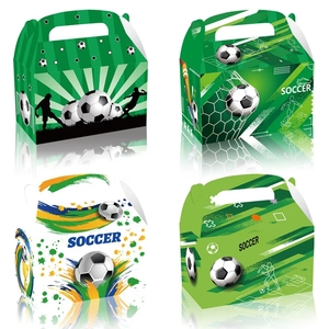 Cajas de Regalo para Fiestas de Fútbol, Contenedores de Dulces Negros, Blancos y Verdes con Asa para Decoración de Cumpleaños con Temática de Fútbol - Product Image 1
