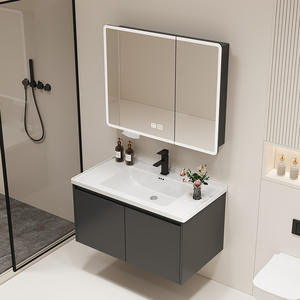 Mueble de Baño Moderno con Lavabo Integrado de Cerámica y Combinación de Muebles de Vanidad con Frente de Aluminio en Forma de Panal para Apartamentos - Product Image 3