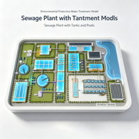 Modèle d'exposition de station d'épuration moderne pour la protection de l'environnement, pour usage en appartement, piscines bleues, réservoirs, ateliers, tuyaux, vert