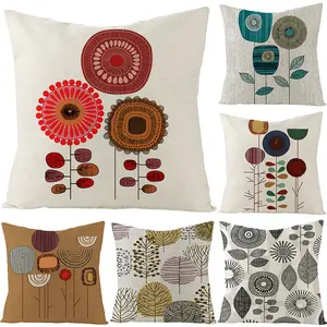 Linen Cushion Covers Printed Pillowcase Decorative Square Pillow Covers For Sofa, Living Room