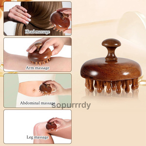 Brosse de massage du cuir chevelu personnalisée avec logo, brosse manuelle pour le cuir chevelu, brosse à shampooing pour cheveux, brosse antistatique en bois à tête ronde pour le shampooing et le cuir chevelu - Product Image 4