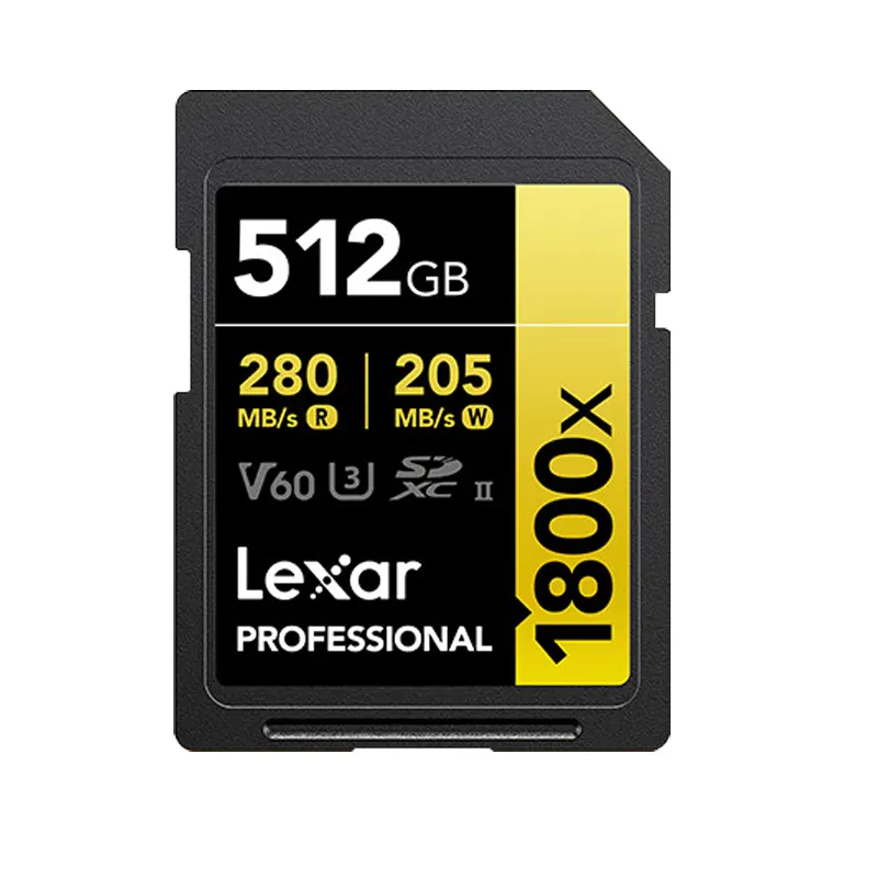 Carte mémoire originale Lexar Professional 1800X SD 128GB 256GB 64GB 512GB jusqu'à 280 MB/s 4K V60 Flash card pour appareil photo