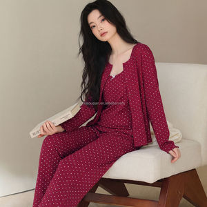 3-in-1 Pyjama 100% Baumwolle Damen Langarm 2026 Neu Trägerloses Dreiteiliges Set Modischer Bedruckter Schlafanzug - Product Image 2