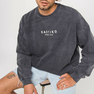 Sweat à capuche surdimensionné 100% coton pour homme haut de gamme Vintage Washed Black Streetwear Custom Grey Embroidery Fall New Collection Print - Product Image 2