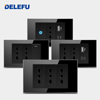 Enchufe Estándar Italiano DELEFU con USB Inteligente Tipo C de Carga Rápida de 20W, Enchufe de Pared con Doble USB y Panel de Vidrio
