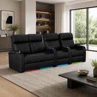 Canapé inclinable électrique moderne à trois places en cuir véritable et bois, zéro gravité, extensible, pour hôtel, avec LED 7 couleurs