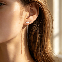 Boucles d'oreilles pendantes étoile en zircon en argent sterling 925 pour femme, design minimaliste style forêt, plaqué rhodium, pour mariage, fête ou usage quotidien
