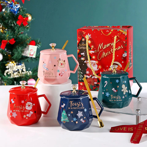 Dễ thương Santa Claus và Cây giáng sinh thiết kế gốm <span class=keywords><strong>Mug</strong></span> với nắp và muỗng cổ điển xuyên biên giới nước cup quà tặng cho các bên - Product Image 5