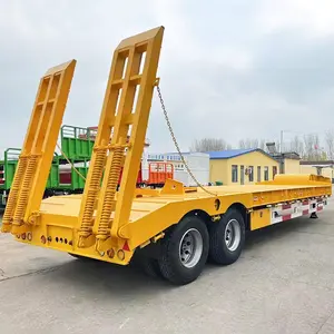 Very Low Flat Floor Bed Heavy Machine Trailer Load Capacity 120 Ton 3 4 5 6 Axles Leaf Spring 13 Flat Bed Low Bed Semi Trailer