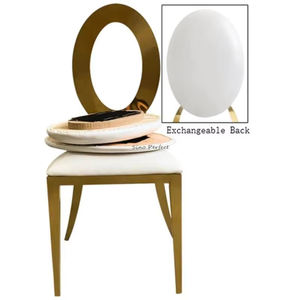 Chaises de banquet empilables en acier inoxydable blanc or, motif au dos, design classique pour événements de mariage, chaise de salle à manger - Product Image 1