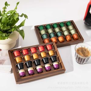 Wooden Coffee Capsule Storage Tray 20 Compartment <b>Shelf</b> For Coffee Pods Tea Room <b>Bar</b> Use - Product Image 1