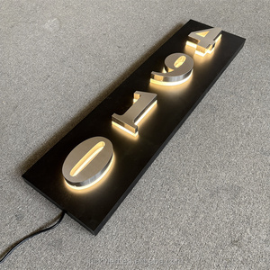 Signe de chiffres et de <span class=keywords><strong>lettres</strong></span> en acier inoxydable 3D Lumière lumineuse <span class=keywords><strong>Plaque</strong></span> de numéros de maison en métal rétroéclairé Numéros de maison à LED éclairés - Product Image 1