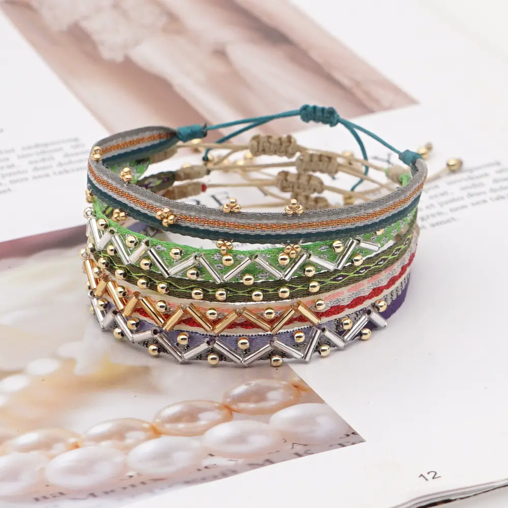 KKBEAD Fabric Wrist Bands Ethnic Bracelets Friendship For Gift Handmade Macrame Bracelets Colombia Style Bracelet