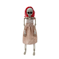 Squelette de fille aux cheveux roux suspendu de 49 cm, décoration effrayante pour maison hantée, escape room, fête d'Halloween