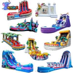 Château gonflable commercial en PVC avec toboggan et piscine, aire de jeux extérieure pour enfants, maisons parallèles - Product Image 4