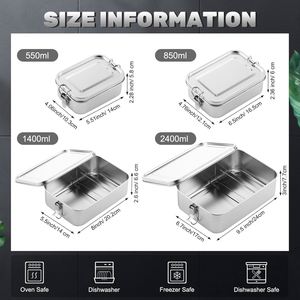 Stainless Steel Microwave Heatable Leak Proof Dishwasher Safe Eco-Friendly Bento <b>Lunch</b> <b>Box</b> 2 <b>Compartments</b> Large Capacity Travel - Product Image 2