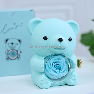 Nouvelle boîte à bijoux en forme d'ours rotatif, cadeaux créatifs, roses éternelles pour Noël et la Saint-Valentin, ours en peluche fait à la main, cadeau de roses - Product Image 3