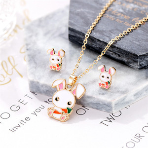 Trendz 2020 Mode Personnalisé Zodiaque Lapin Collier Boucle D'oreille Bijoux Ensemble Pour Les Enfants - Product Image 5