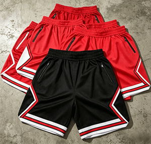 High Quality Vintage Summer Breathable Mesh Knitted Polyester Mens <b>Elastic</b> Waist Mid Printed Custom Basketball Shorts - Product Image 1