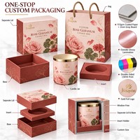 Ensemble d'emballage personnalisé avec boîte rigide pour bougie à la rose et au géranium et sac cadeau en papier assorti